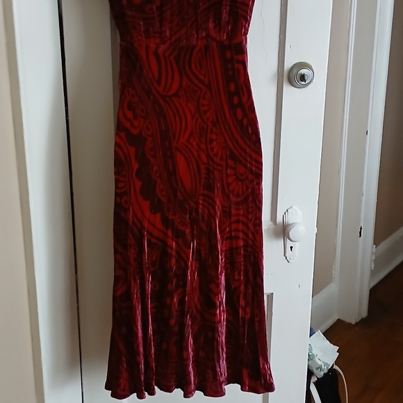 Vintage Red Velvet Maxi Dress Silk Blend Whimsigoth Burnout - Picture 13 of 15